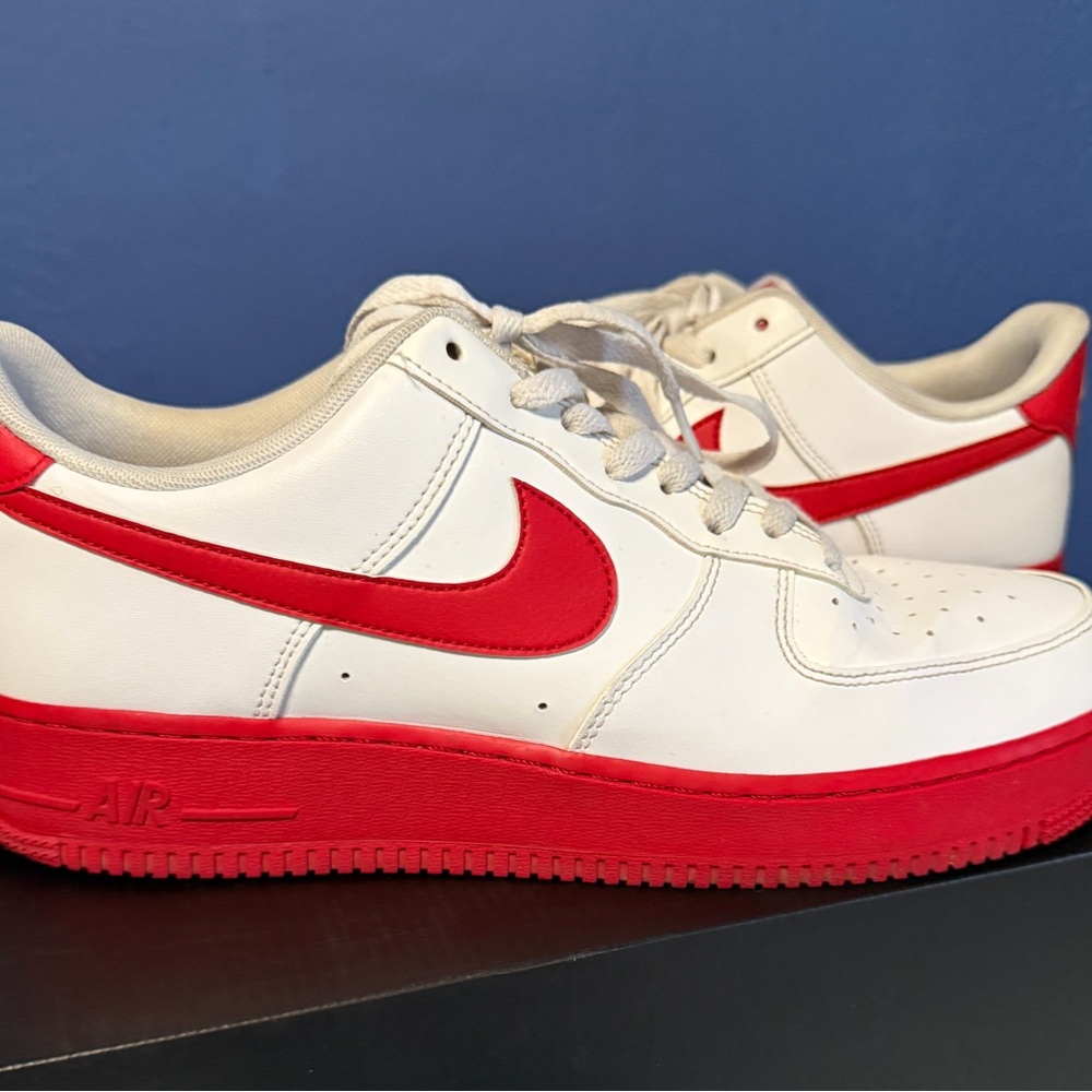 Nike Men's Air Force 1 Red and White Sneakers